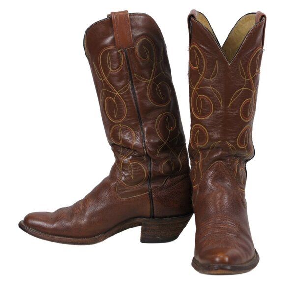 Sanders 16" Tall Western Cowboy Boots Music Stitching Handcrafted Men's 9.5 D - Picture 1 of 11